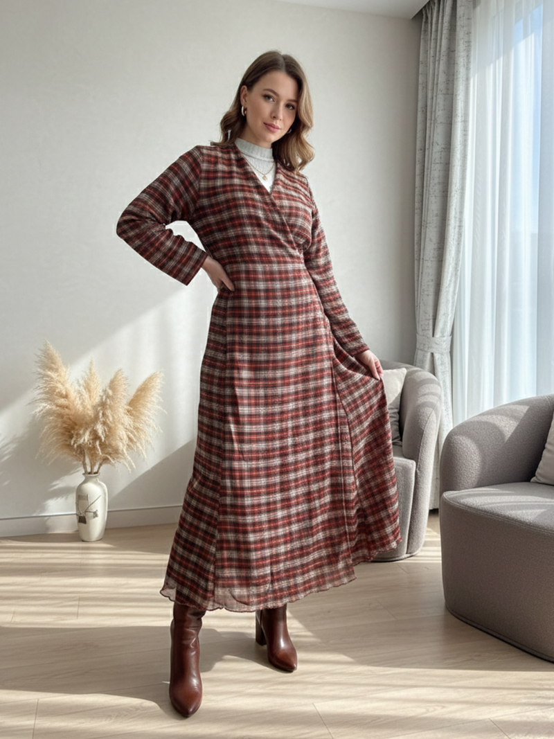 عباءة "كاروهات" الحمراء