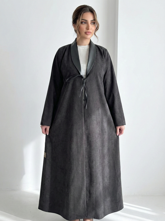 جاكيت عباية سويد فاخر بتصميم لفّ – أسود